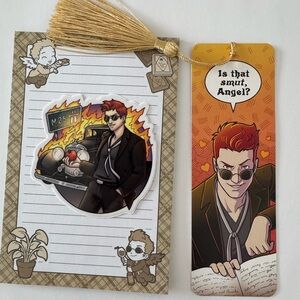 Bundle Of 3 Good Omens Items Notepad Bookmark Sticker by Dean Draws NIP